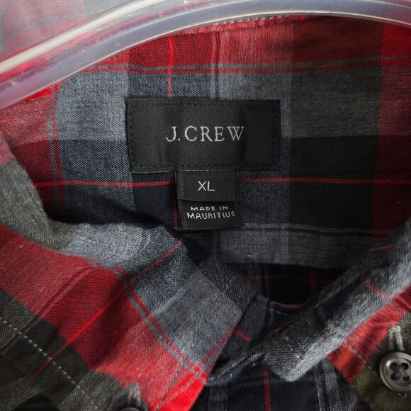 J. Crew Mens XL Red Gray Slim Fit Plaid Long Sleeve Button Down Button Up Shirt - Picture 3 of 9